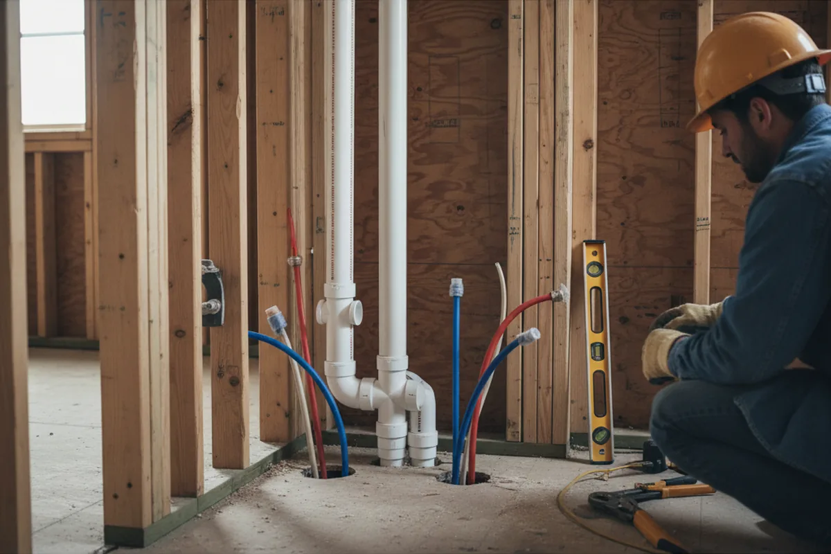 Drain and supply rough-in during Sump Pump Repair in Loomis